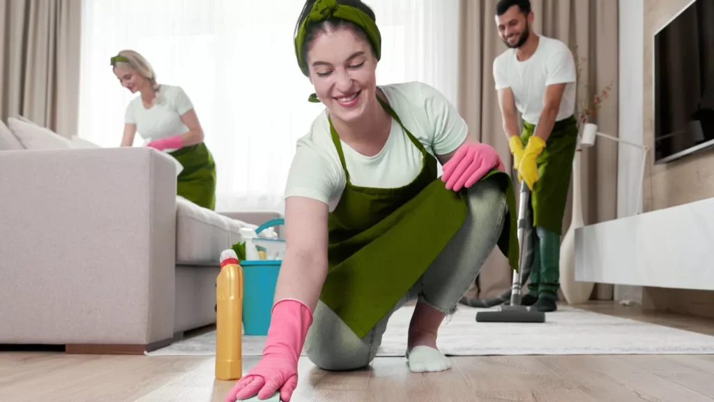 Expert team providing villa deep cleaning for luxury homes